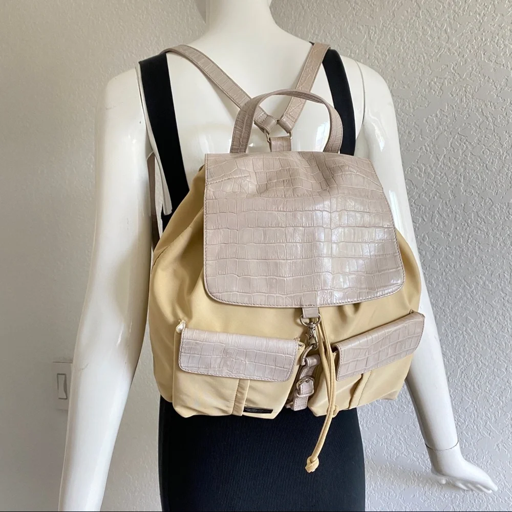 Tosca blu beige leather front pocket nylon backpack